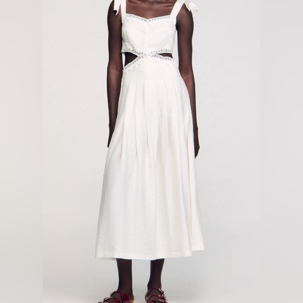Sandro White Lace Maxi With Cutouts